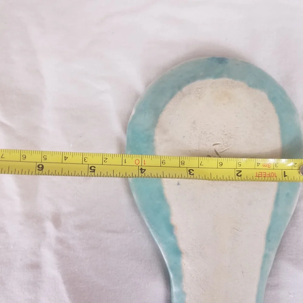 Handmade Ceramic Spoon Rest Kitchen Turquoise Teal Glazed Excellent Artisan 6.5